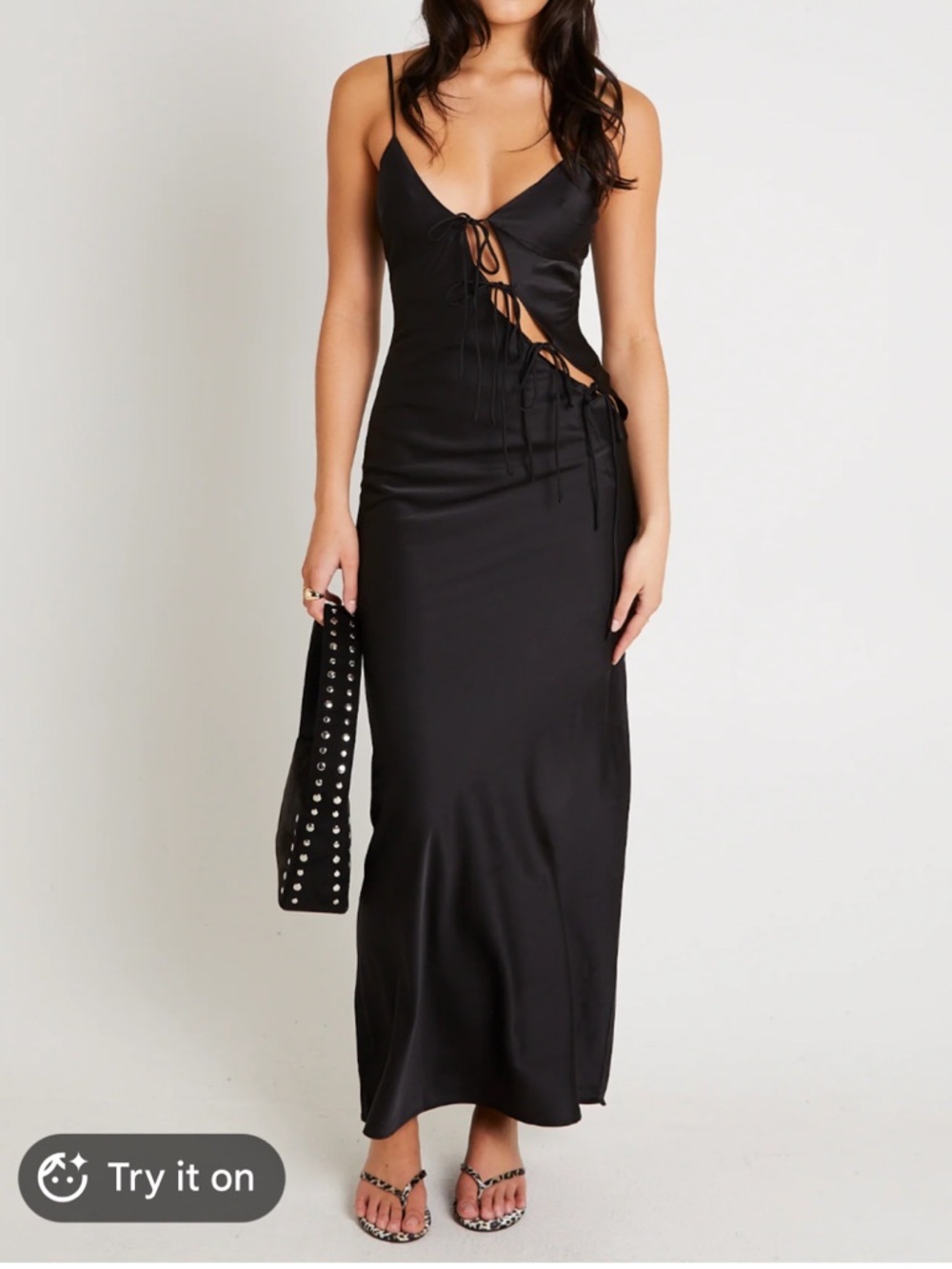 Lioness Black Lace-Up Satin Maxi Dress